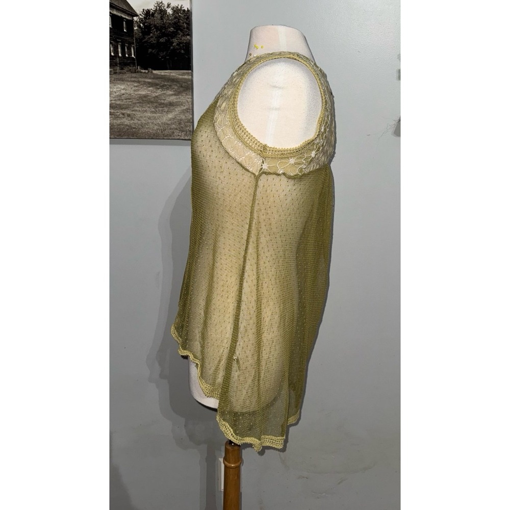Arrata Silent Journey sheer sage green Swiss dot tank blouse high low Medium - Picture 3 of 7